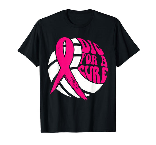 Dig For Cure Ribbon Volleyball Breast Cancer Awareness Pink T-Shirt