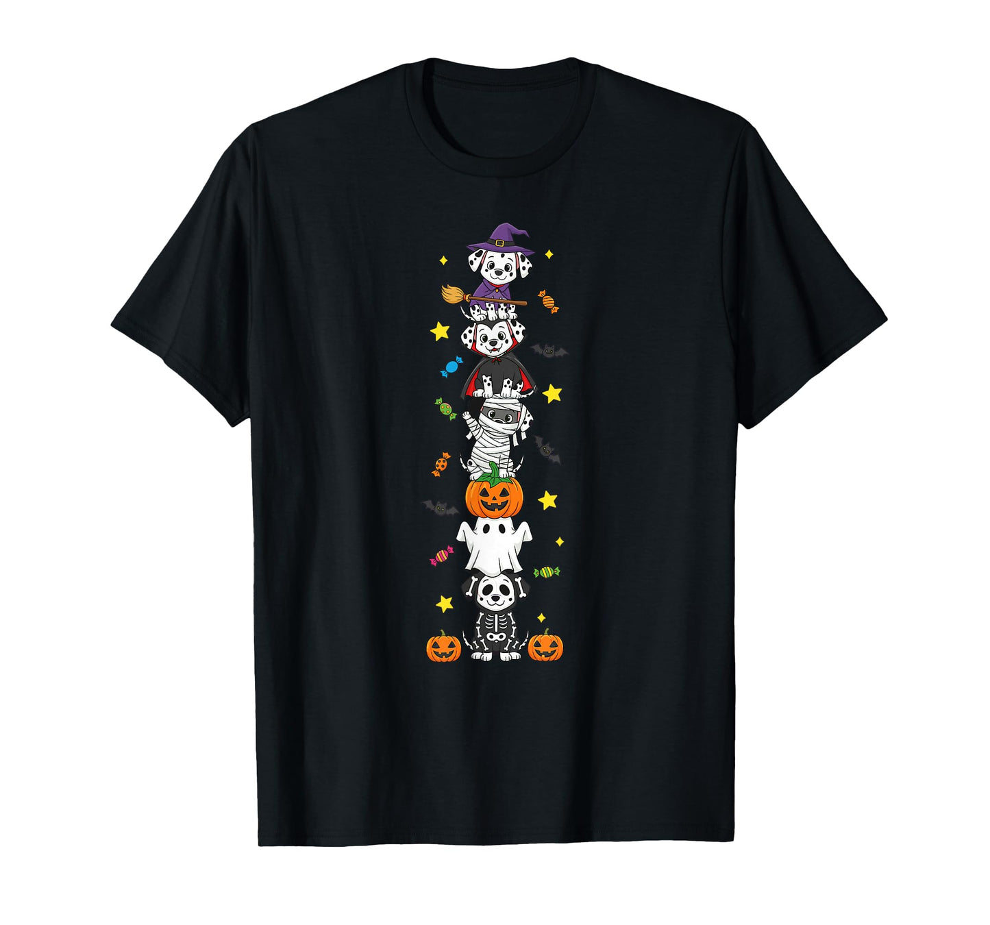 Funny Dalmatian Witch Vampire Halloween Kids Mens Womens T-Shirt