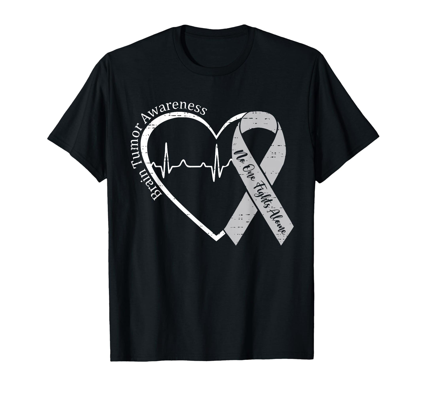 Brain Tumor Awareness Heart Brain Cancer Gray Ribbon Support T-Shirt