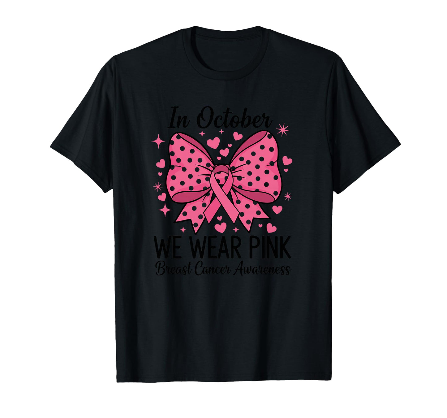 in October We Wear Pink Coquette Bow Breast Cancer Halloween T-Shirt