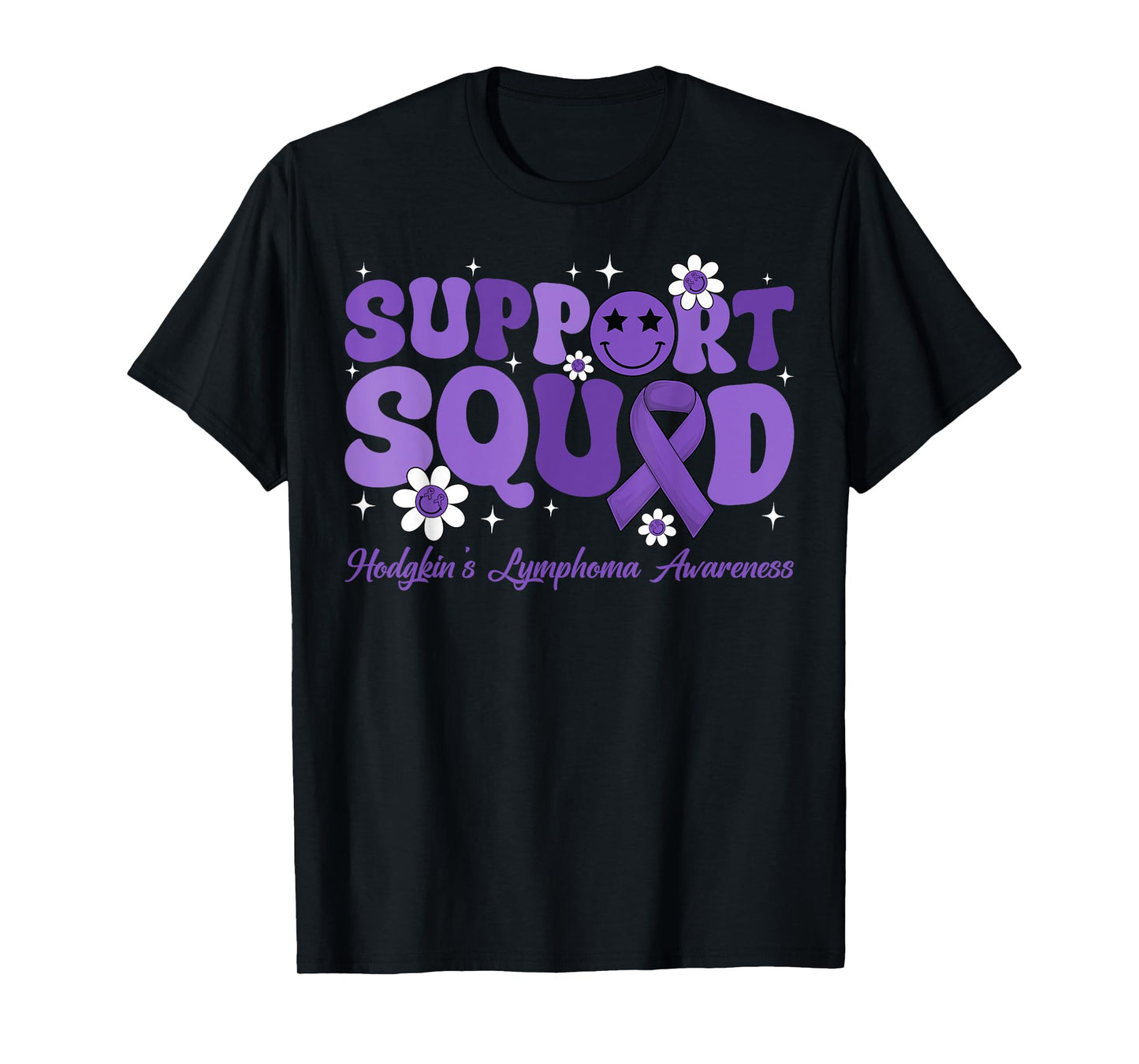 Retro Groovy Support Squad Hodgkins Lymphoma Lavender Ribbon T-Shirt