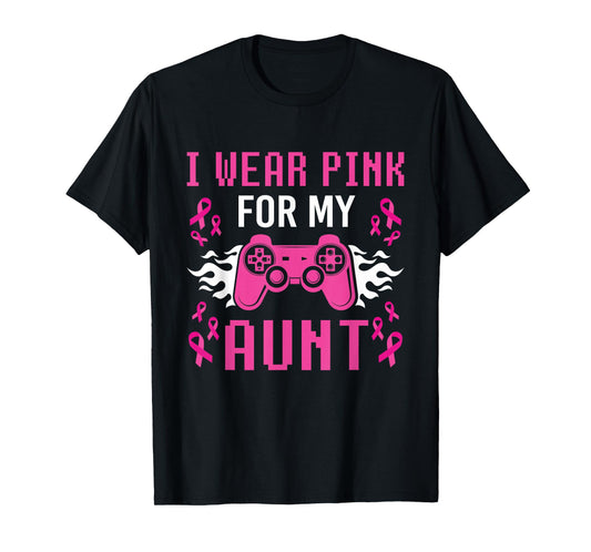 I Wear Pink For My Aunt Breast Cancer Gaming Kids Boys Youth T-Shirt