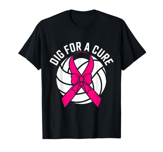 Dig For Cure Breast Cancer Awareness Pink Ribbon Volleyball T-Shirt