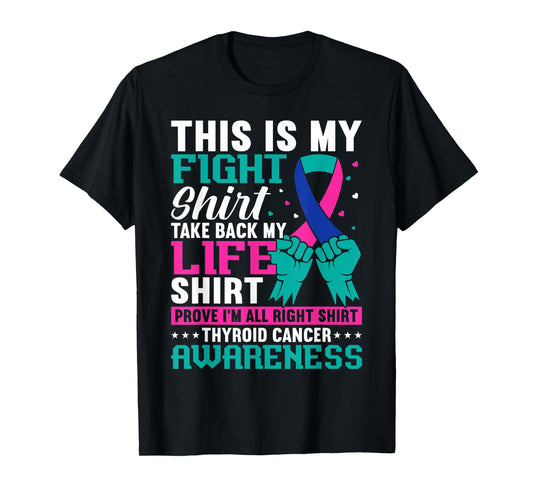 Thyroid Warrior Teal Purple Ribbon Thyroid Cancer Awareness T-Shirt