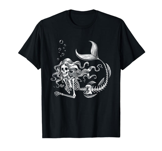 Funny Mermaid Skeleton Halloween Costume Women Girls Kids T-Shirt