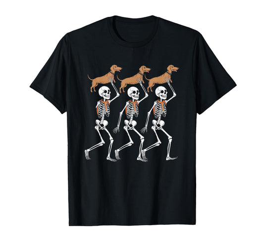 Dancing Skeletons Dachshund Halloween Funny Men & Women Cute T-Shirt
