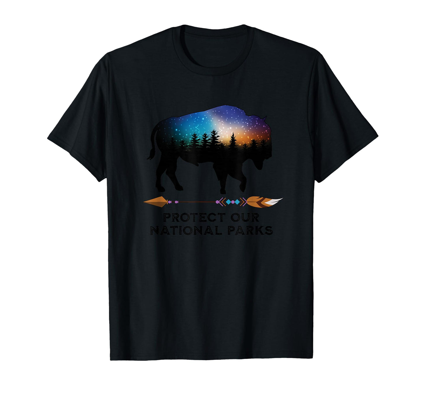 Save Our National Parks Vintage Bison Forest Starscape T-Shirt