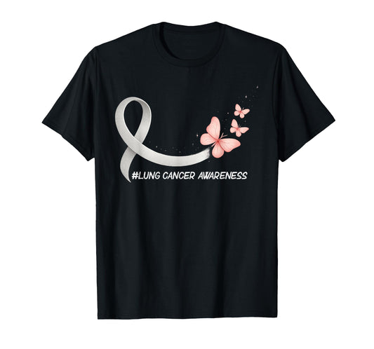 Lung Cancer Awareness Butterfly White Ribbon Support Womens T-Shirt