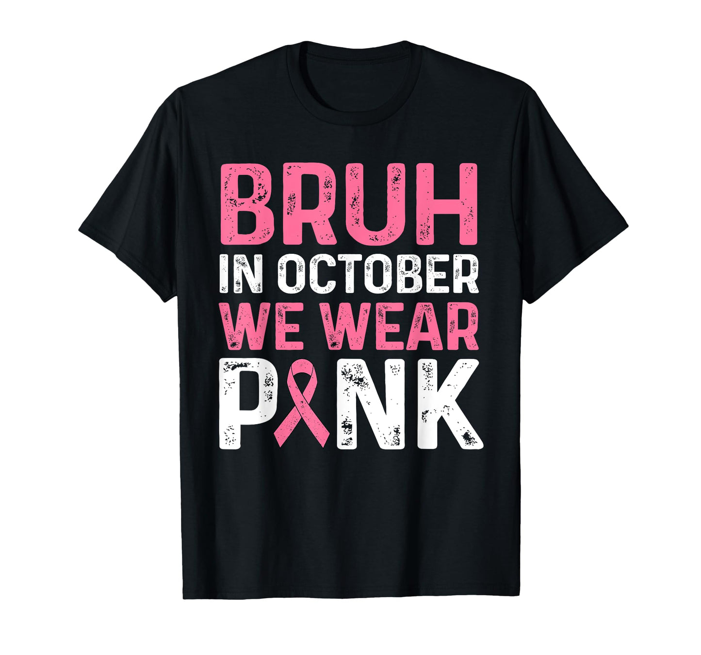 Breast Cancer Shirts for Kids Boys Bruh In October Wear Pink T-Shirt