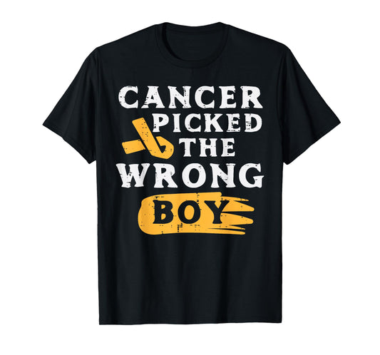 Childhood Cancer Picked The Wrong Boy Awareness Ribbon Kids T-Shirt