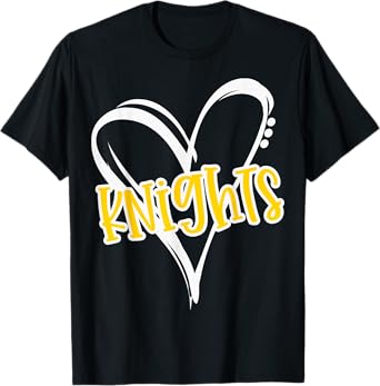 Knights Heart Yellow Lettering Retro Trendy Game Day Spirit T-Shirt