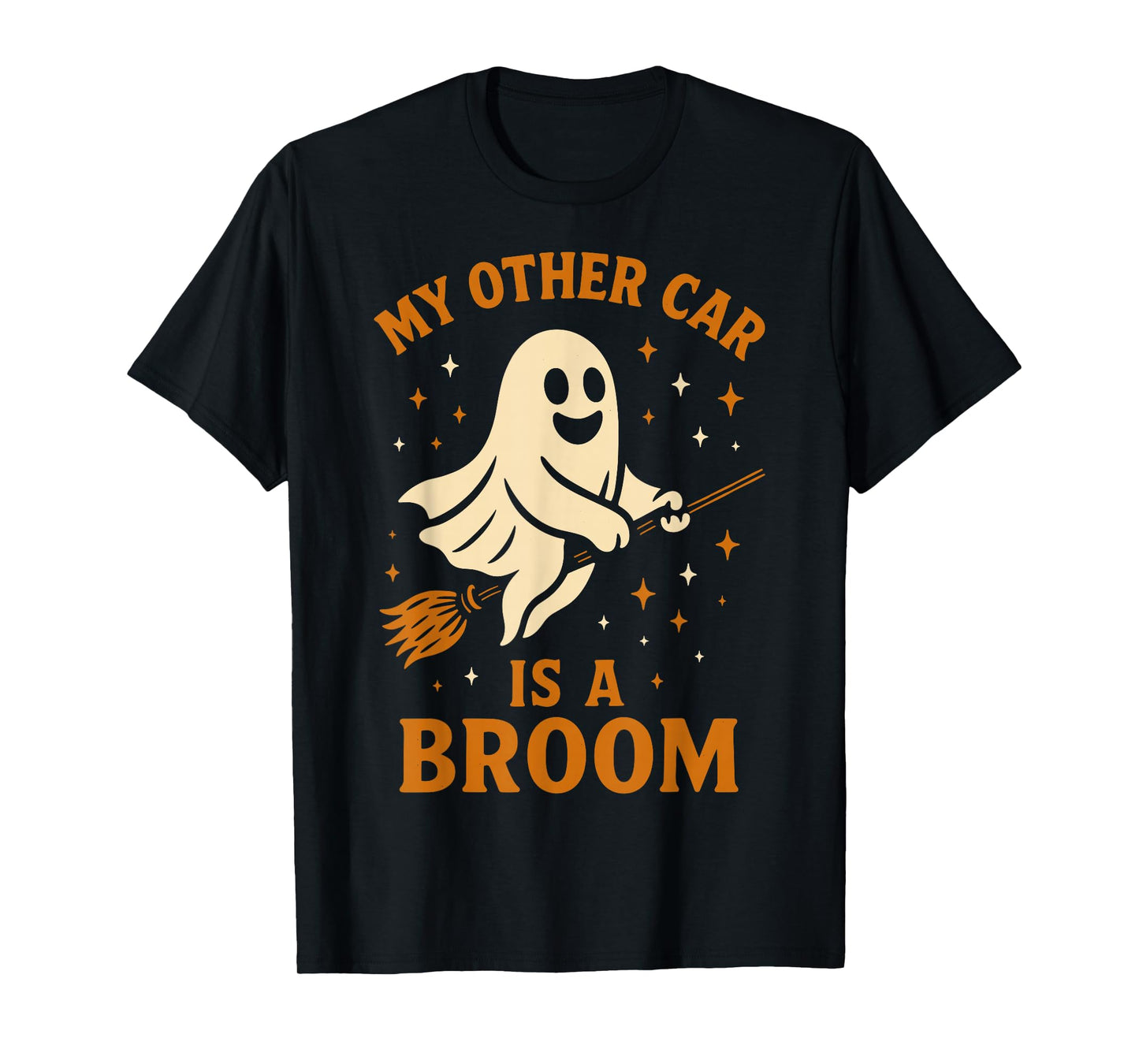 Ghost Riding Broom Funny Spooky Season Cute Halloween T-Shirt