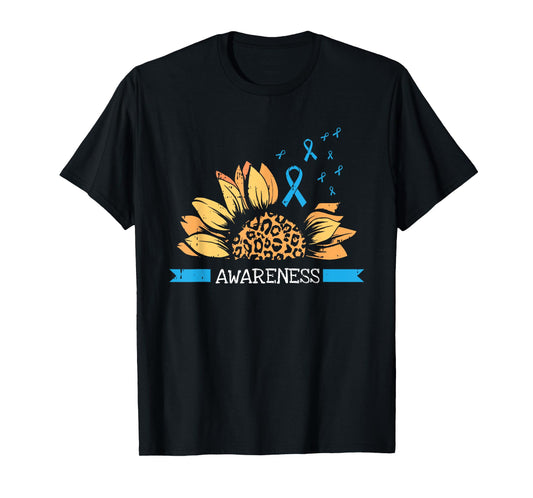 Sunflower Blue Ribbon Prostate Colon Cancer Awareness Gifts T-Shirt