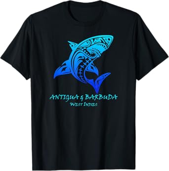 Antigua & Barbuda, West Indies Vintage Tribal Shark Vacation T-Shirt
