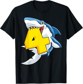 4 Shark Birthday Animal Themed Bday Party Celebration 4th T-Shirt