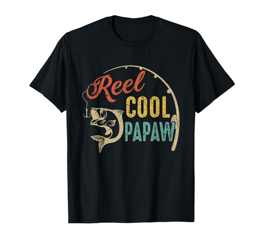 Funny Fathers Day Vintage Fishing Reel Cool Papaw T-Shirt