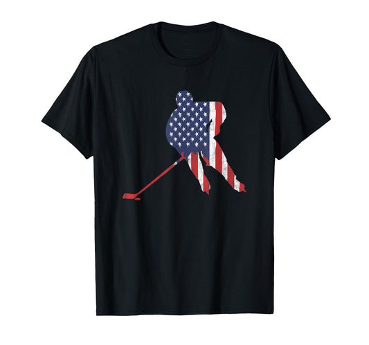 American Flag Ice Hockey US Sports & Puck Wintersport Fans T-Shirt