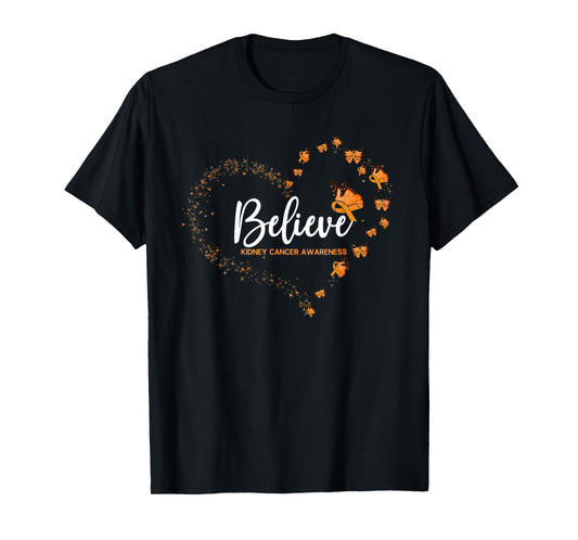 Kidney Cancer Awareness Butterfly Believe T-Shirt