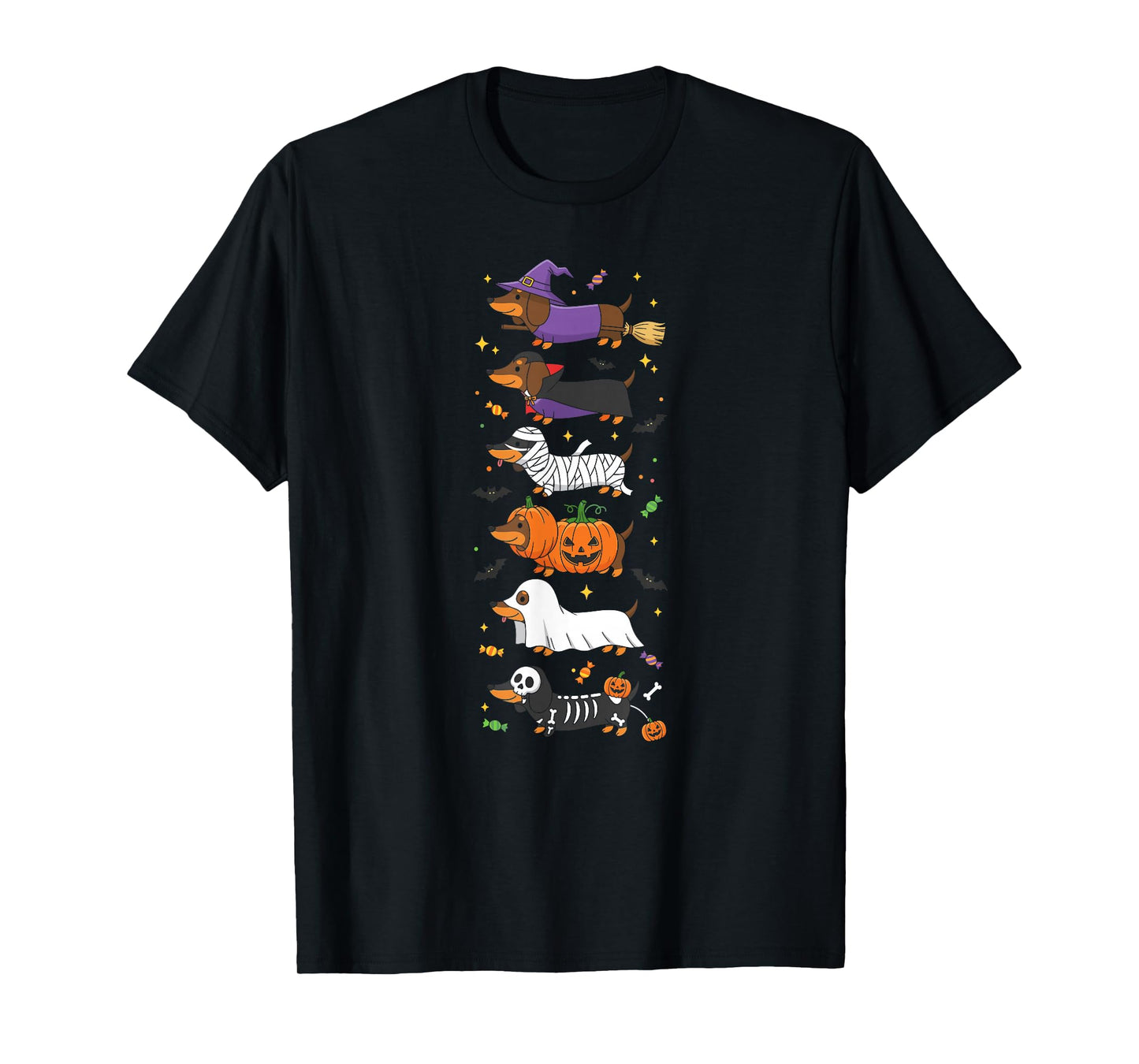 Funny Dachshund Witch Vampire Halloween Kids Mens Womens T-Shirt