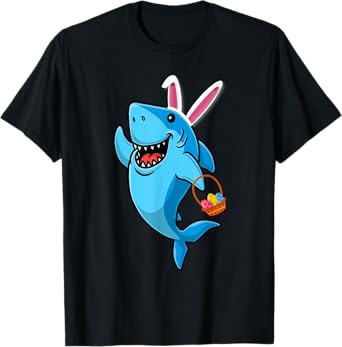 Cute Shark with Easter Basket and Bunny Ears Happy Easter T-Shirt