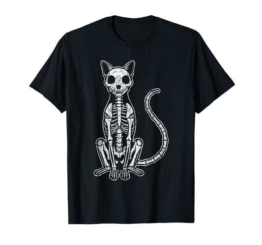 Creepy Skeleton Cat Halloween Spooky Goth Kitty Skull T-Shirt