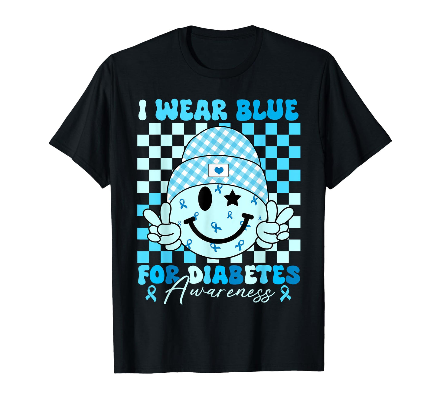 I Wear Blue For Diabetes Awareness Smile Face Men Women Kids T-Shirt