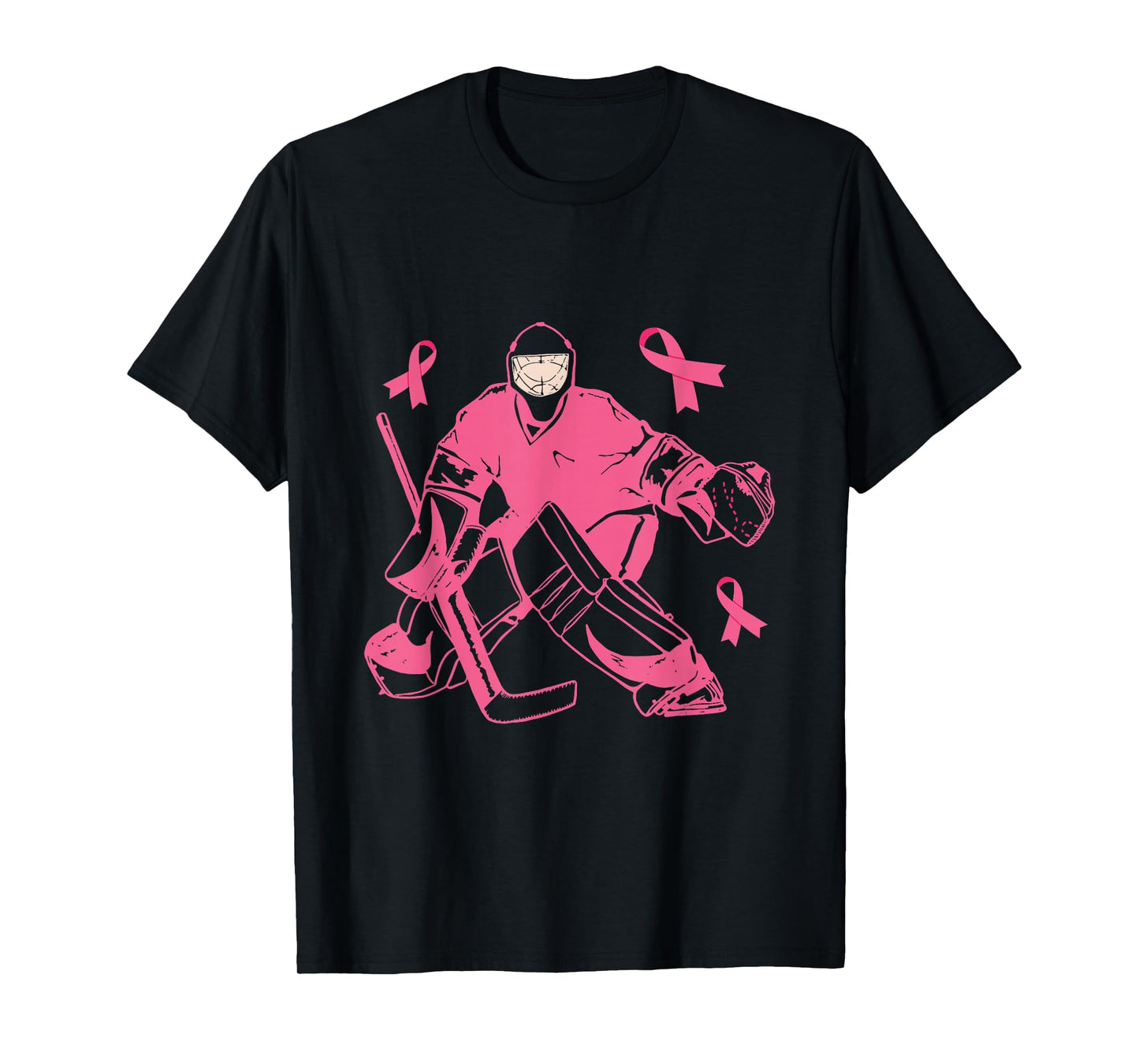 Ice Hockey Keeper Pink Ribbon Breast Cancer Awareness T-Shirt
