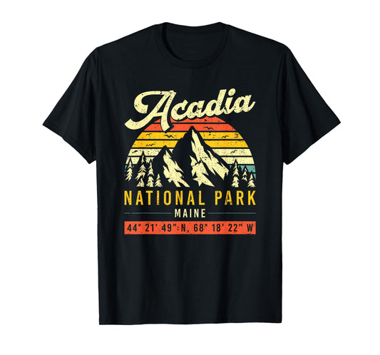 Acadia Vintage Retro Coordinates Maine National Park T-Shirt