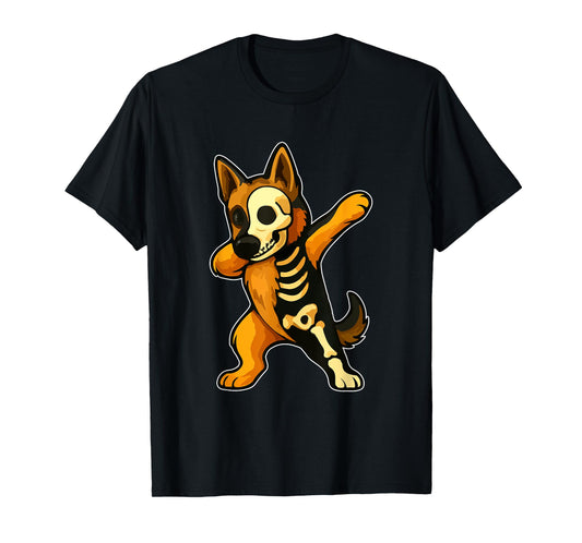 Dabbing German Shepherd Half Skeleton Halloween Owner Lover T-Shirt