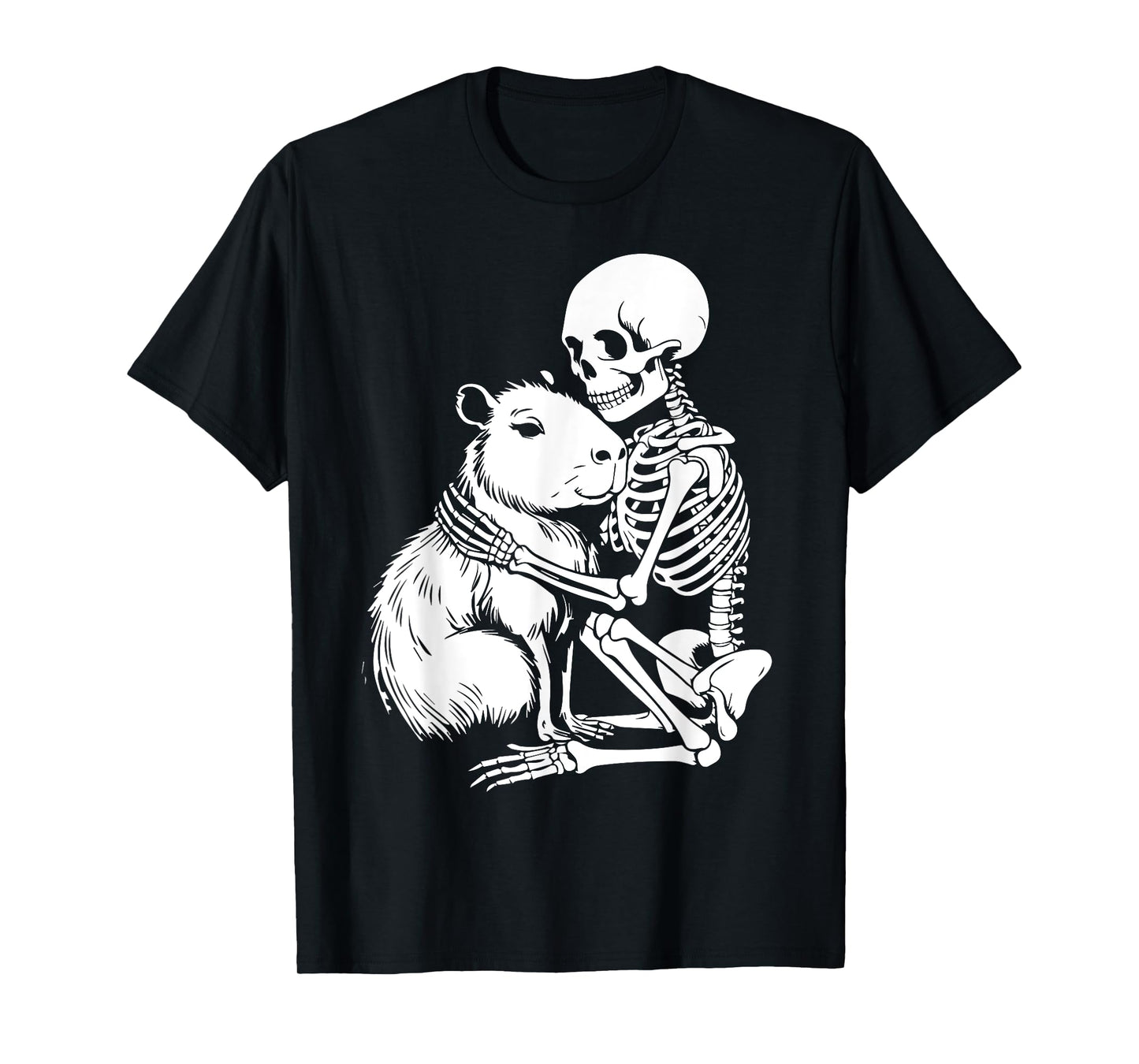 Skeleton Hugging Capybara Halloween Capy Lover Mom Dad T-Shirt