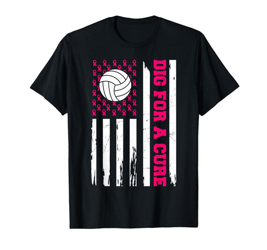 Dig For A Cure Breast Cancer Awareness Volleyball Pink T-Shirt