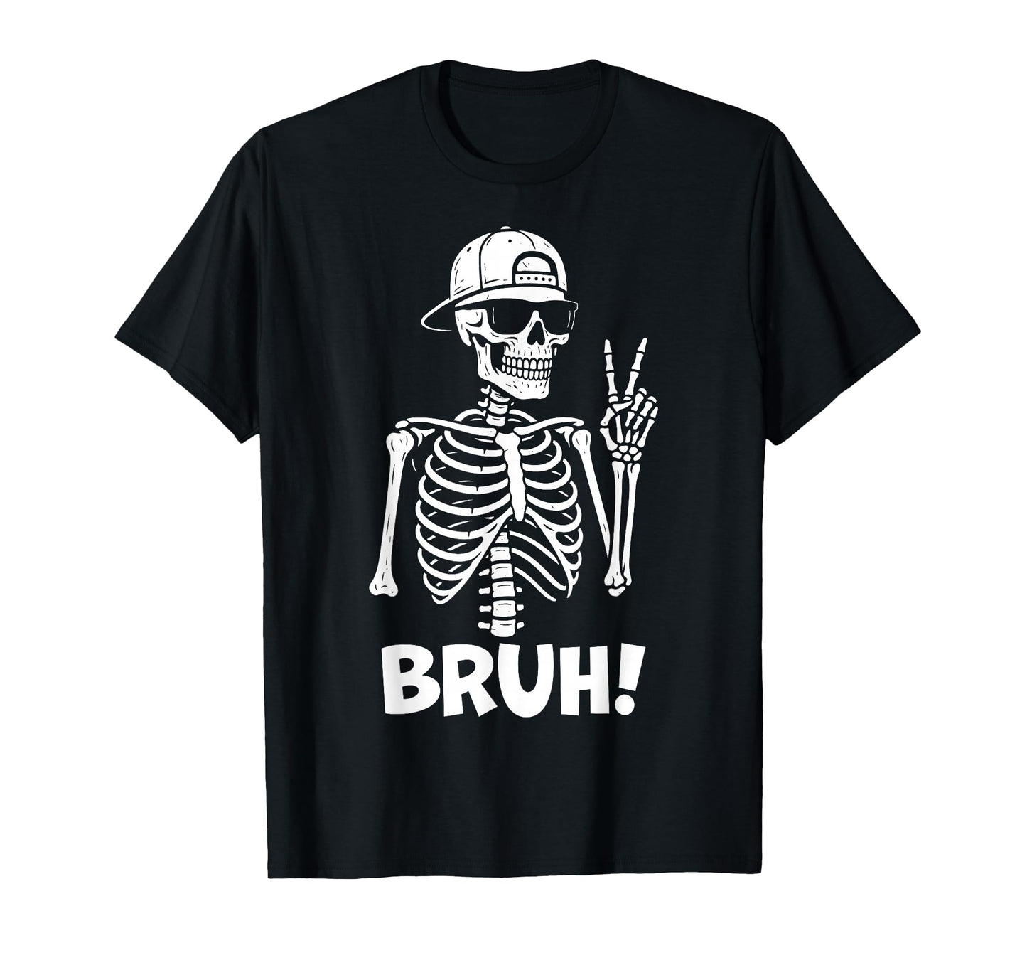 Bruh Skeleton Hand Peace Sign Halloween Skeleton Hand Sign T-Shirt