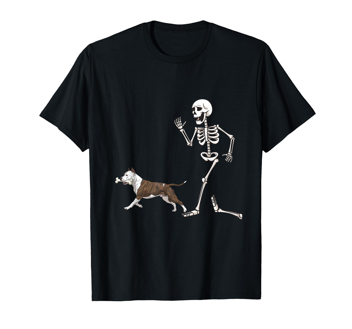 Funny Halloween American Staffordshire Terrier and Skeleton T-Shirt