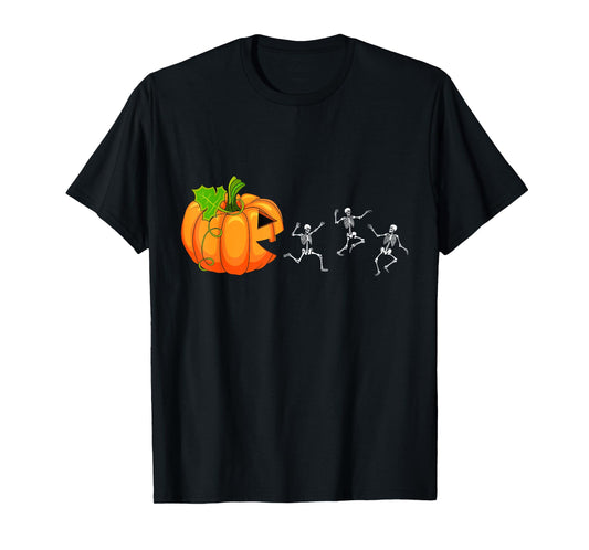 Cute Halloween Pumpkin Eating Skeletons Kids Men Women T-Shirt