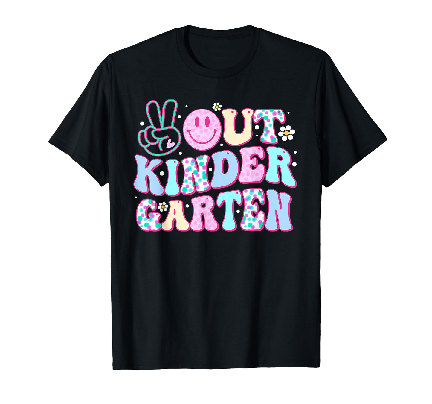 Peace Out Kindergarten Last Day Of School Groovy Boys Girls T-Shirt