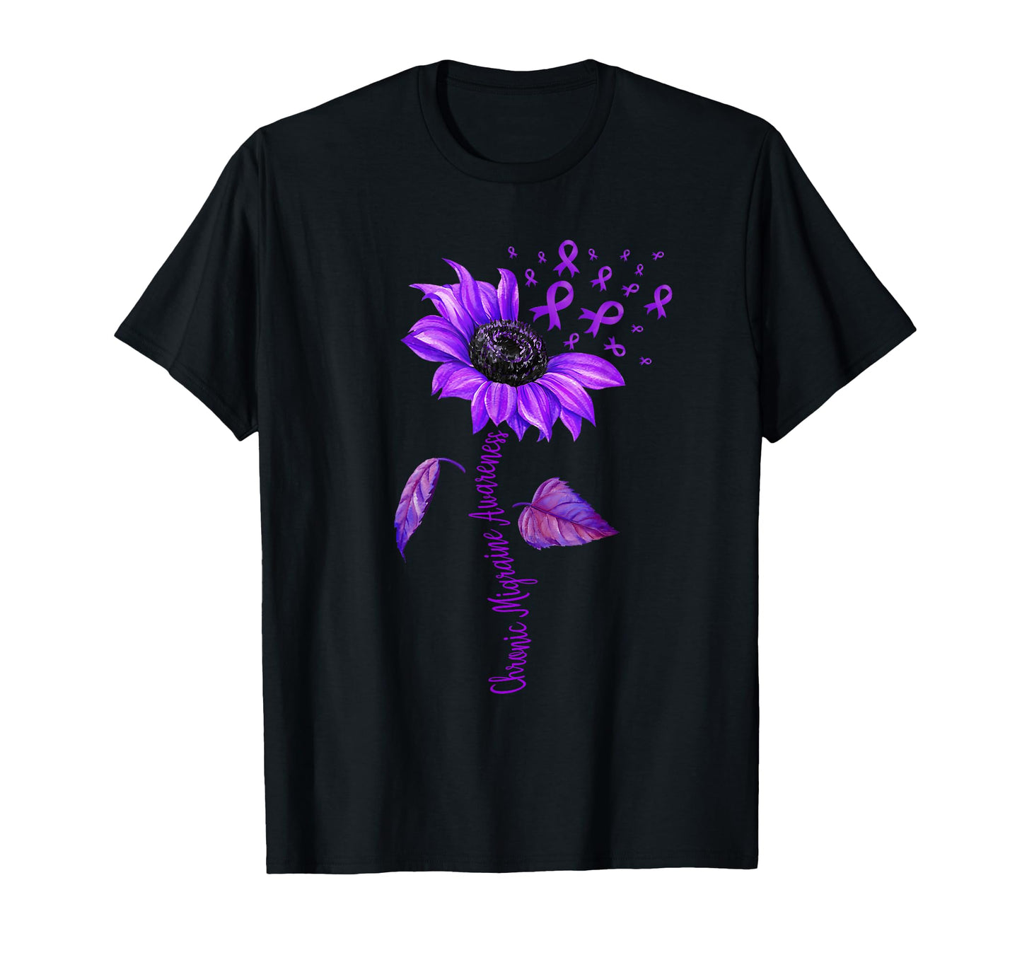 Chronic Migraine Awareness Month Sunflower Purple Ribbon T-Shirt