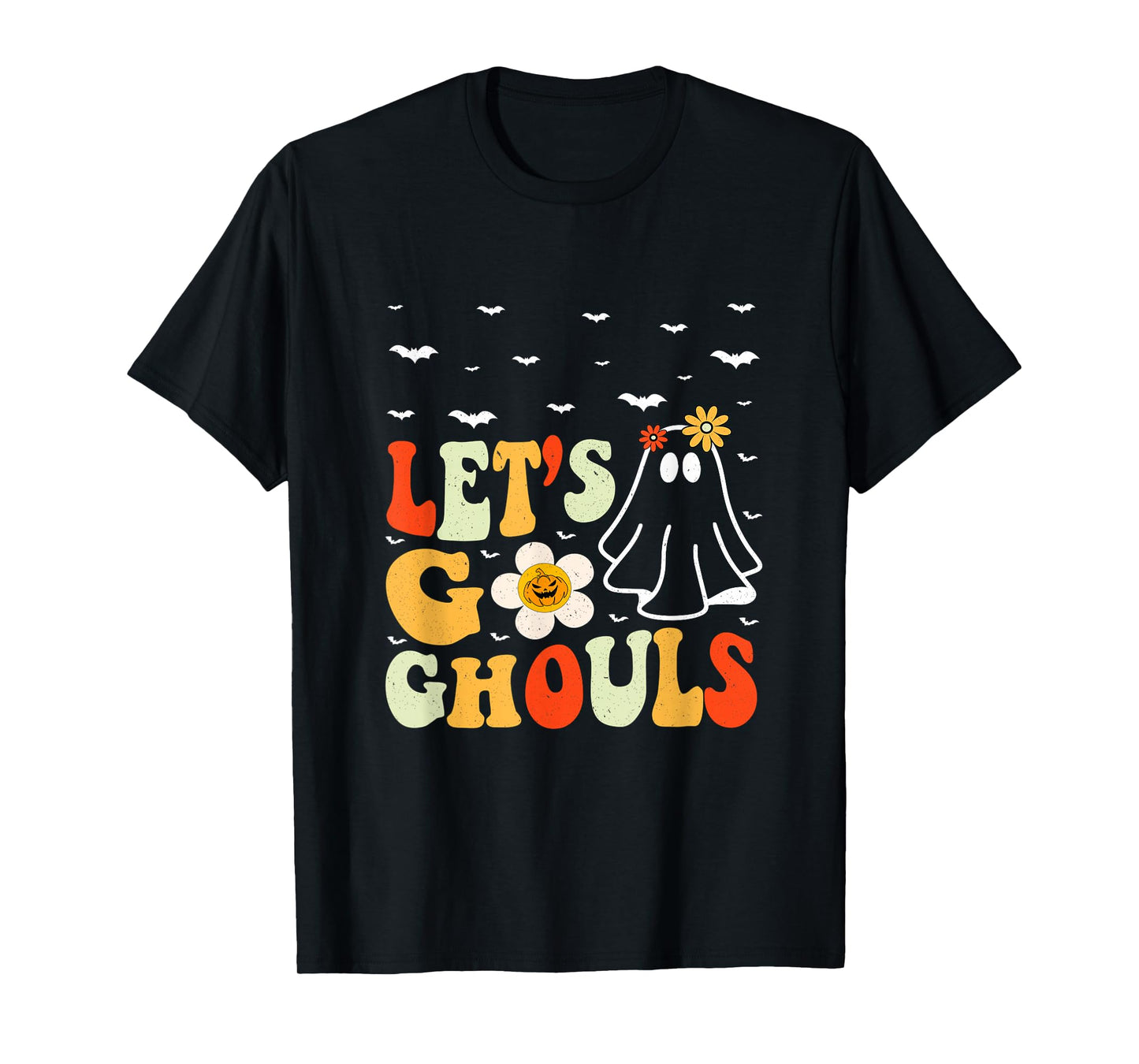 Halloween Lets Go Ghouls Ghost Retro Costume Women Girl Kids T-Shirt