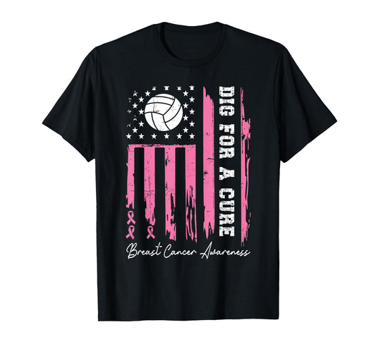 Dig For A Cure Breast Cancer Awareness Ribbon Volleyball T-Shirt