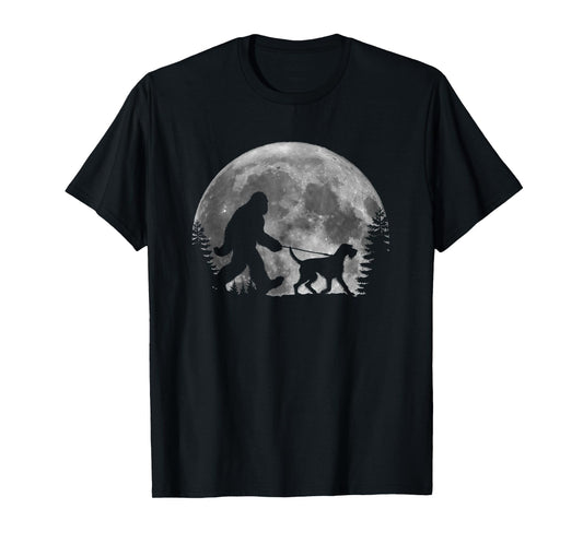 Bigfoot Walking a Dog German Wirehaired Pointer Halloween T-Shirt