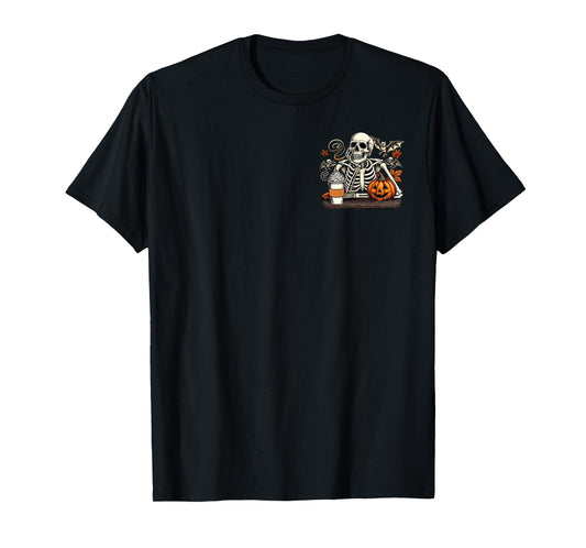 (2 Sided) Skeleton Just Waiting for Halloween T-Shirt