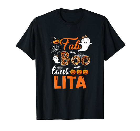 Womens Leopard Fab Boo Lous Lita Spooky Lita Halloween Costume Gift T-Shirt