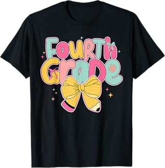 4th Teacher Student Cute Coquette School Fourth Grade T-Shirt