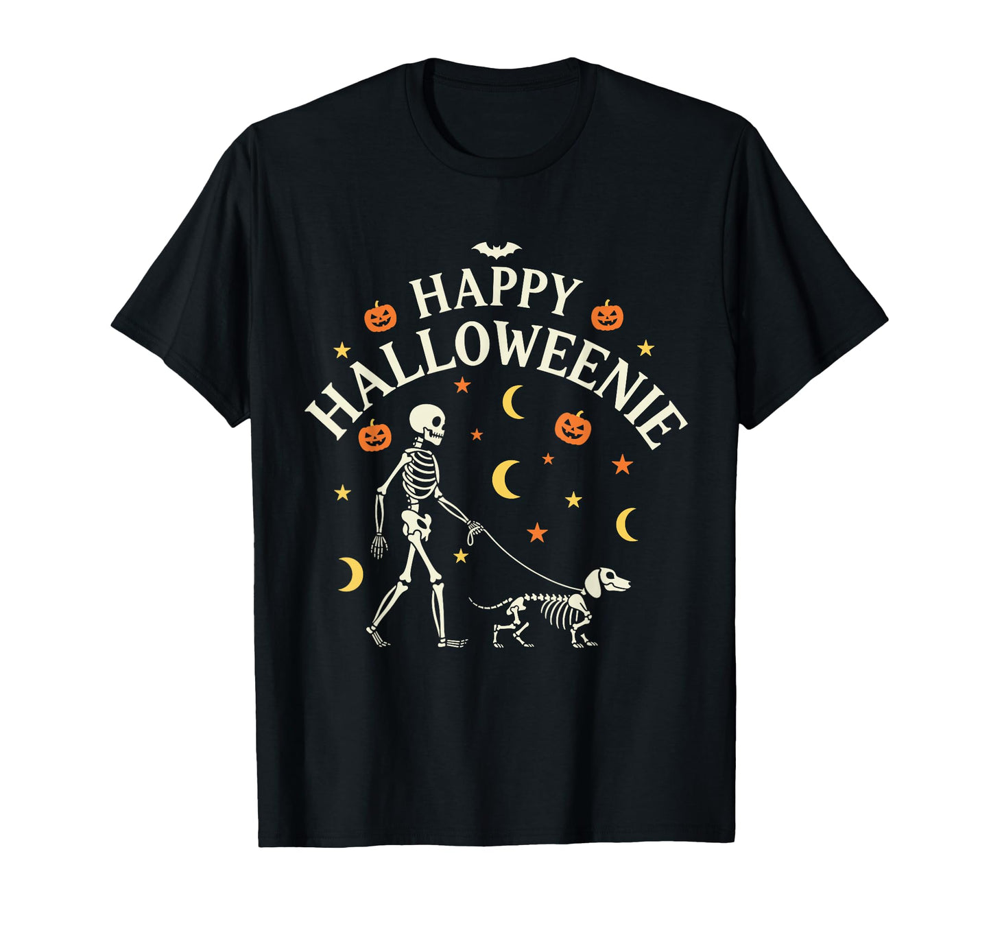 Happy Halloweenie Funny Halloween Skeleton Dachshund Dog T-Shirt