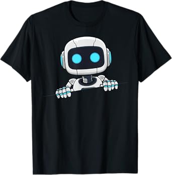 Cute robot face looks from torn fabric AI robot kids T-Shirt
