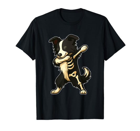 Dabbing Border Collie Half Skeleton Halloween Owner Lover T-Shirt