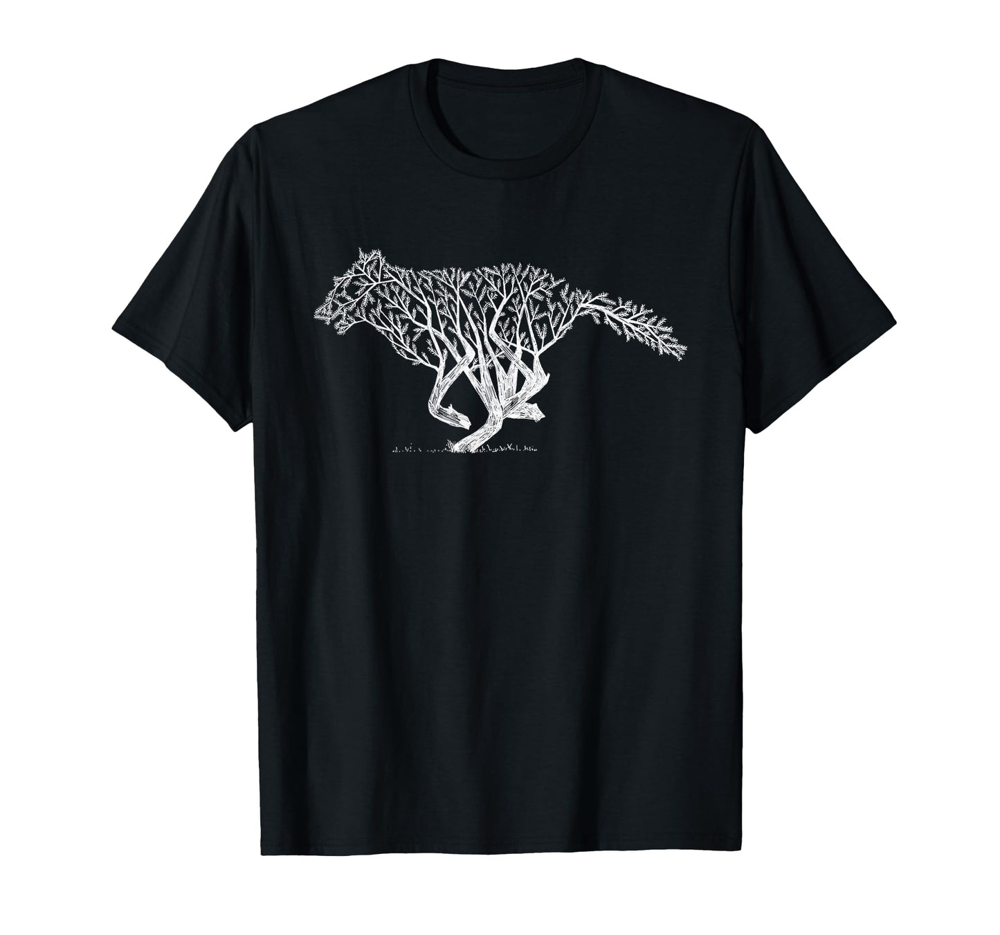 Retro Nature-Inspired Wildlife Tree Branch Running Wild Wolf T-Shirt