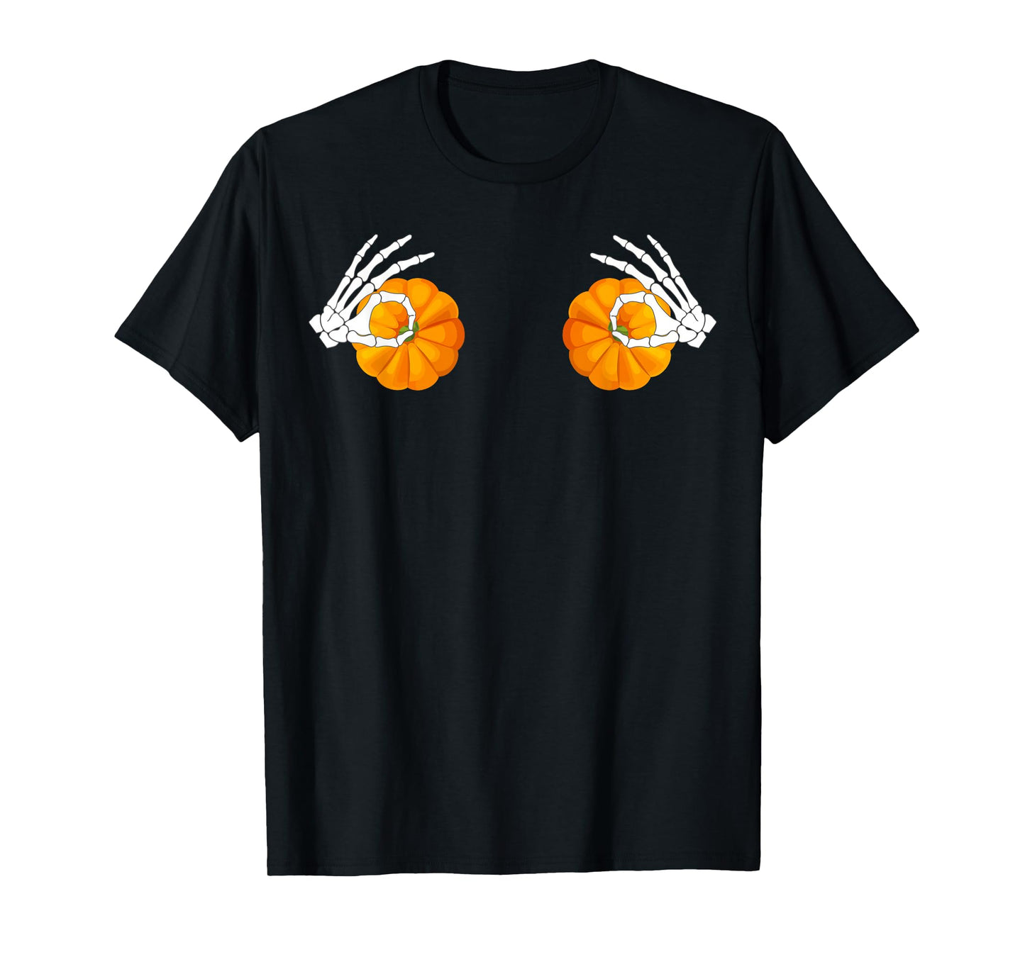 Halloween Bikini Boobs Bra Pumpkin Skeleton Hands Womens T-Shirt