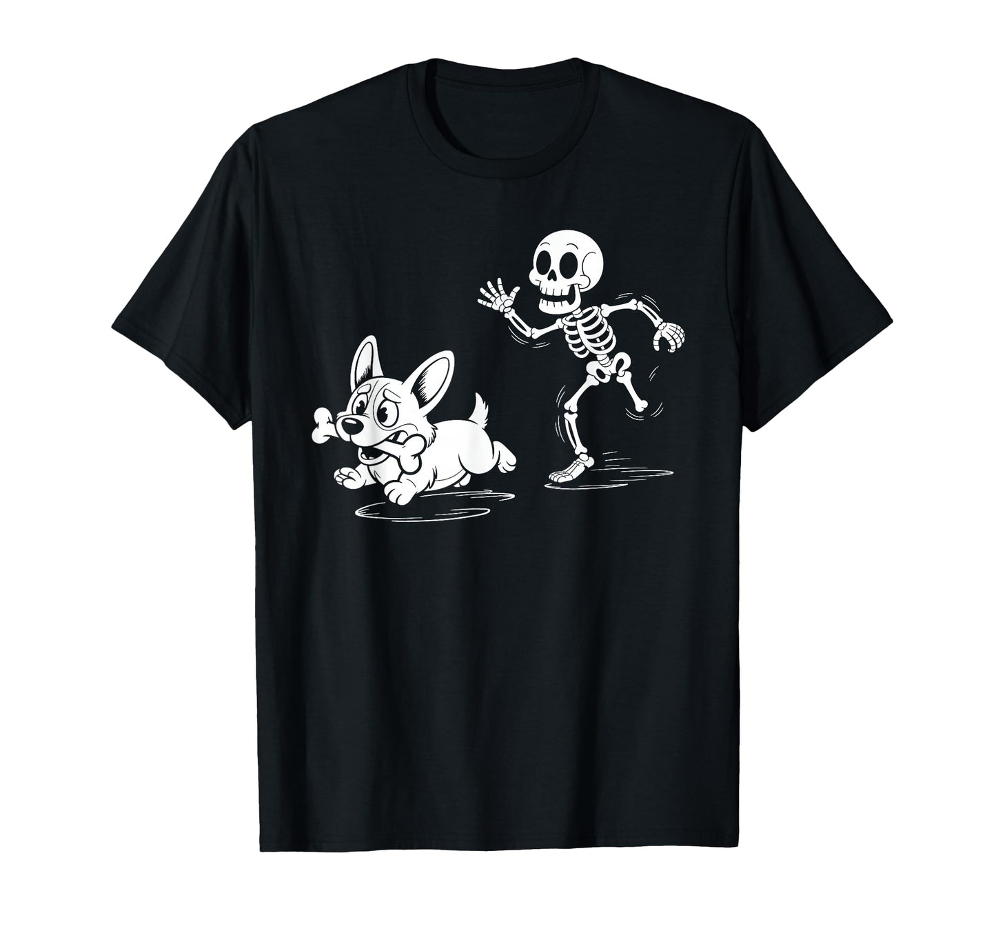 Skeleton Chasing Corgi Funny Dog Lover Halloween T-Shirt