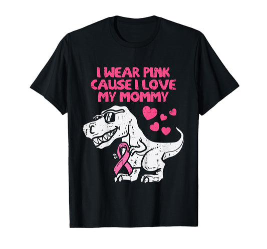 I Wear Pink Love Mommy T-Rex Kids Breast Cancer Toddler Boys T-Shirt