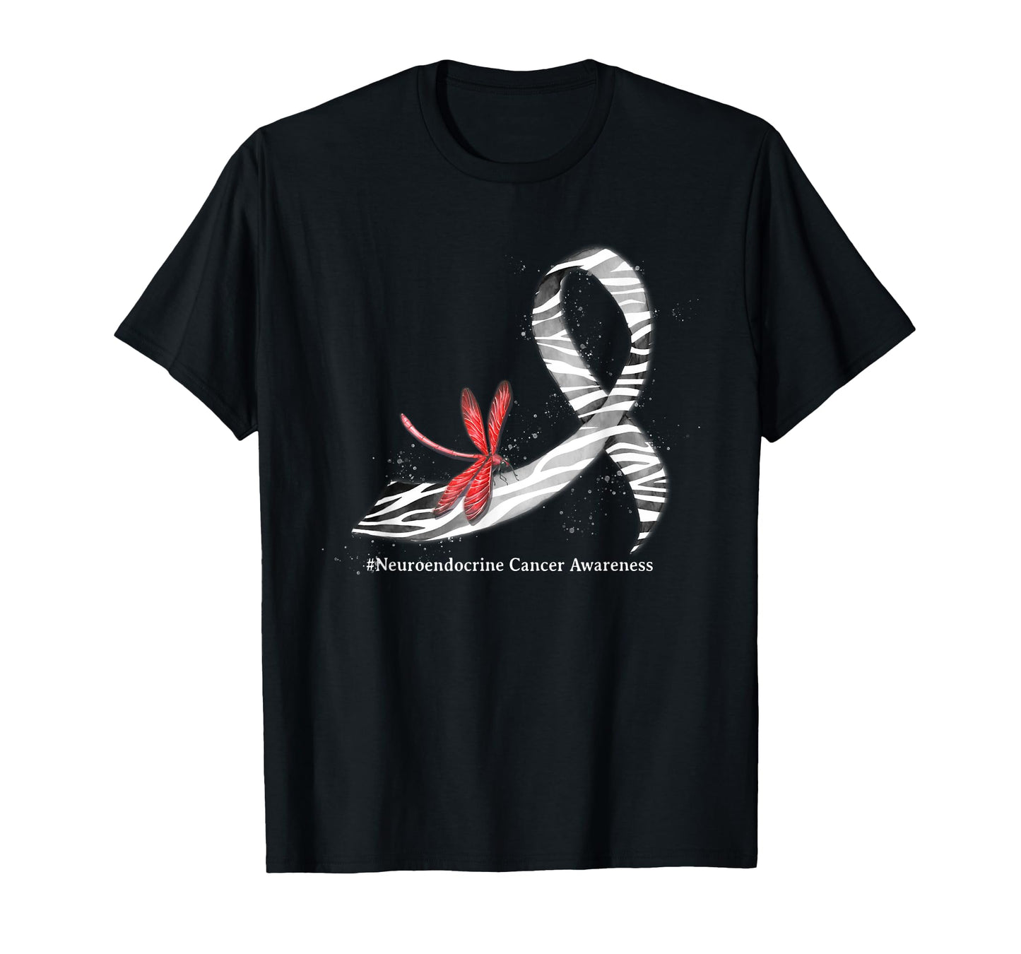 Dragonfly Zebra Ribbon Neuroendocrine Cancer Awareness T-Shirt